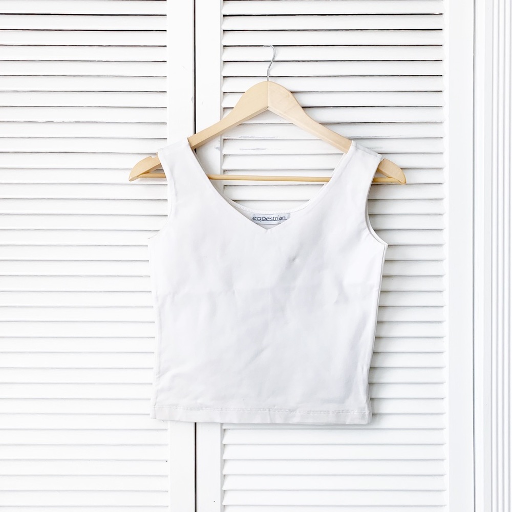 Equestrian White V-Neck Crop Tank Top NWT
